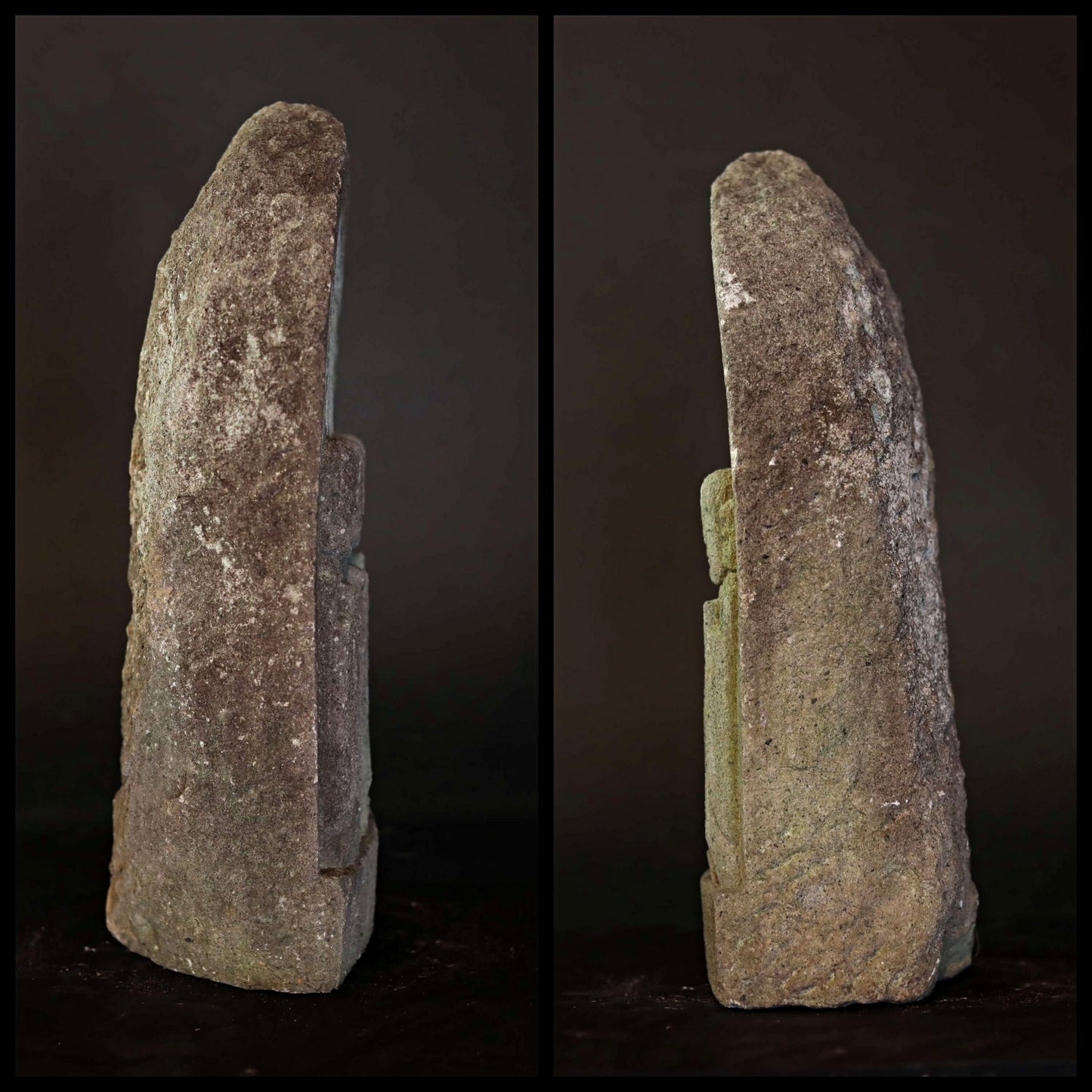 Japanese antique 1700s stone sculpture of 3 Jizo, Ksitigarbha-bodhisattva from buddhist garden furniture, religious statue  H17.1in/H43.5cm