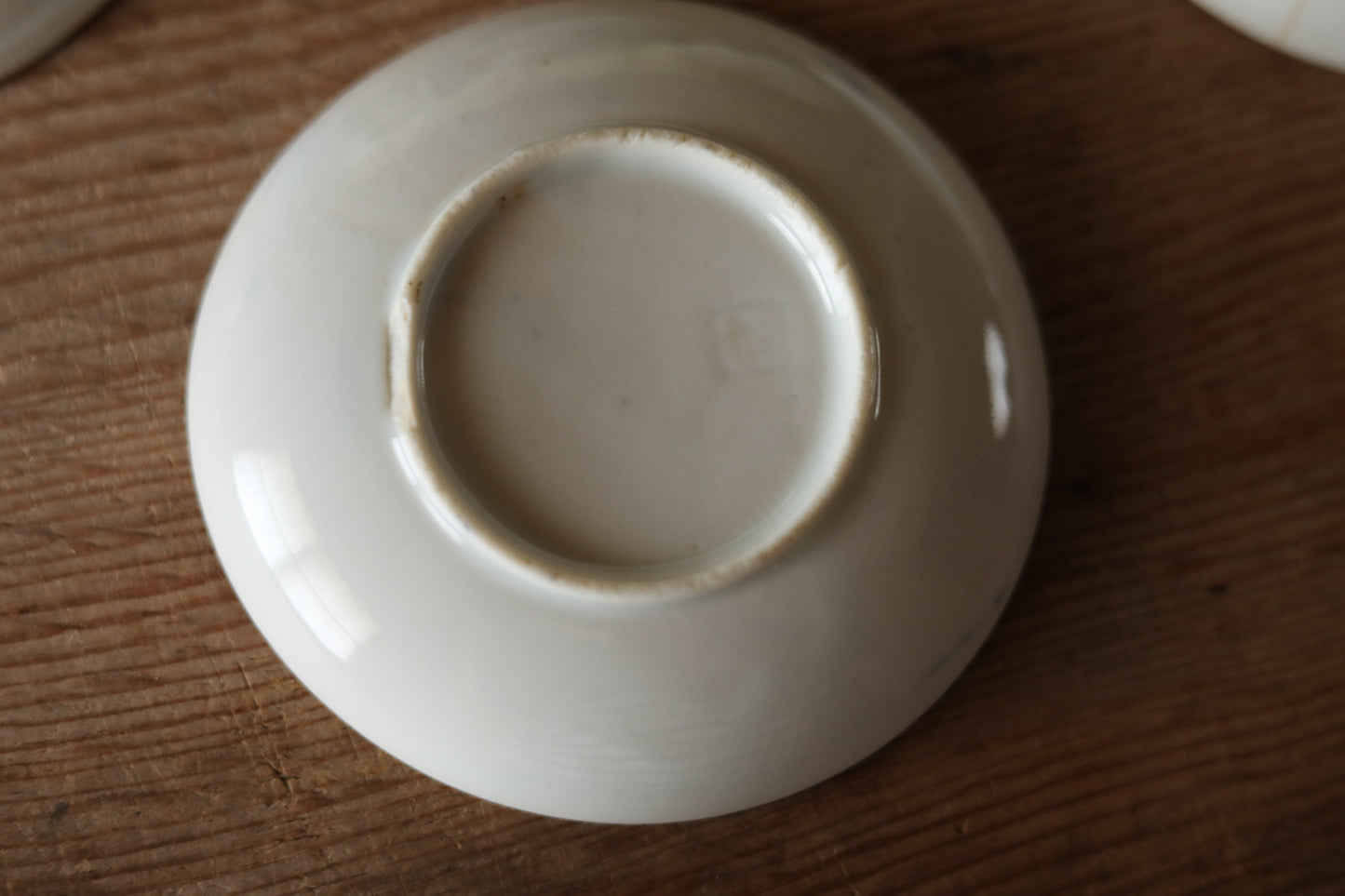 Set of 7 plates Japanese vintage 1920s fine porcelain ceramic small dish Blue White pattern printing INBAN with Jar design 4.4in/11.3cm