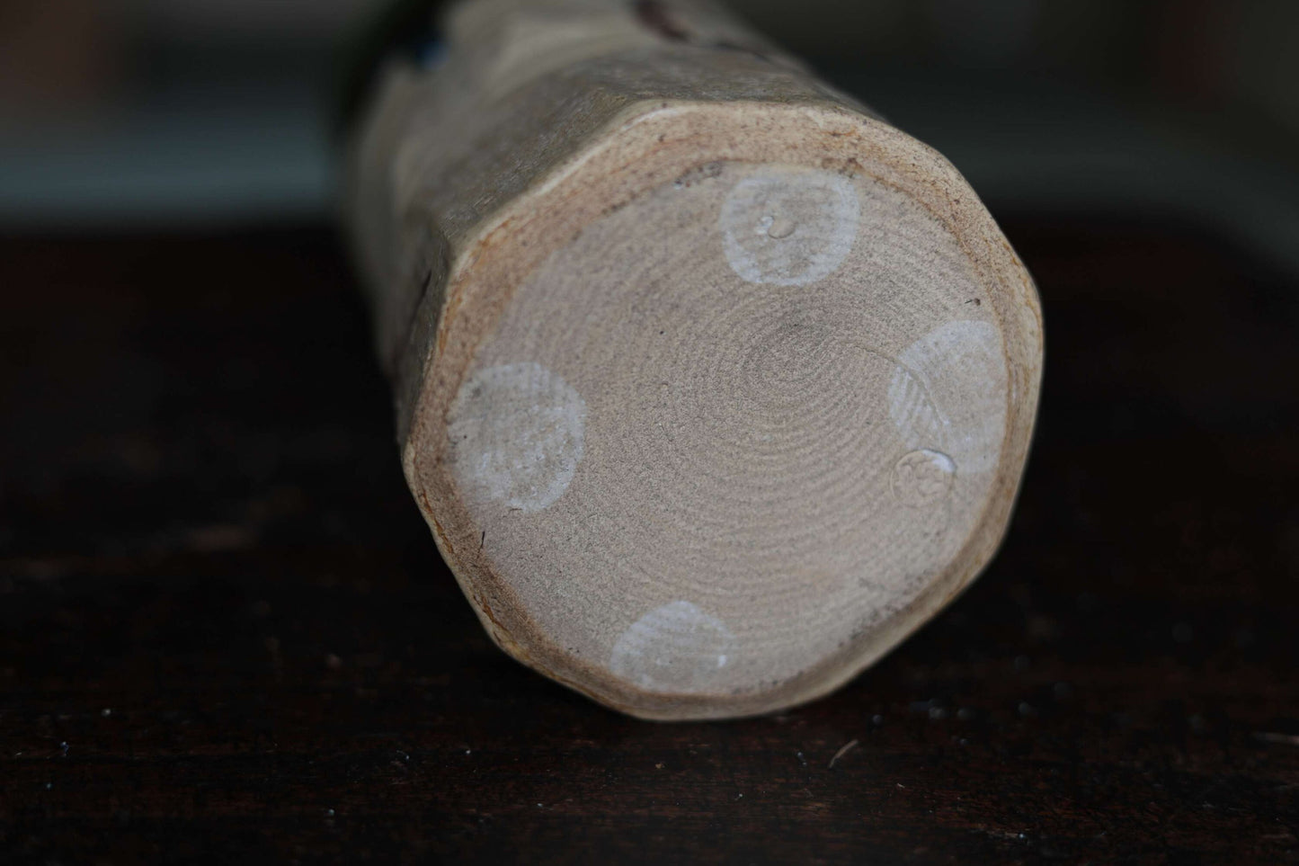 Japanese vintage ceramic flower vase jar hand made ORIBE ware dark green color IKEBANA with box For GIFT H9.3×3.5in/H23.5×9cm