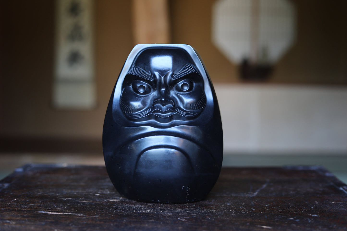 Japanese vintage stone doll Figurine of traditional Japanese character DARUMA 那智黒Nachiguro black stone H7.3×5.5in/H18.5×14cm