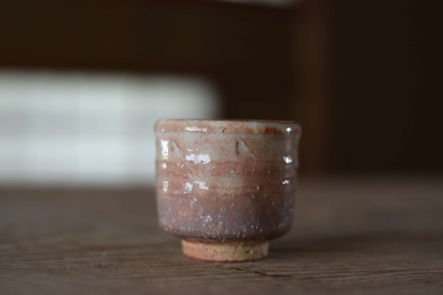 Japanese vintage sake cup HAGI ware ceramic kiln with wooden box tableware For GIFT/ GUINOMI Pale orange-pink gradation