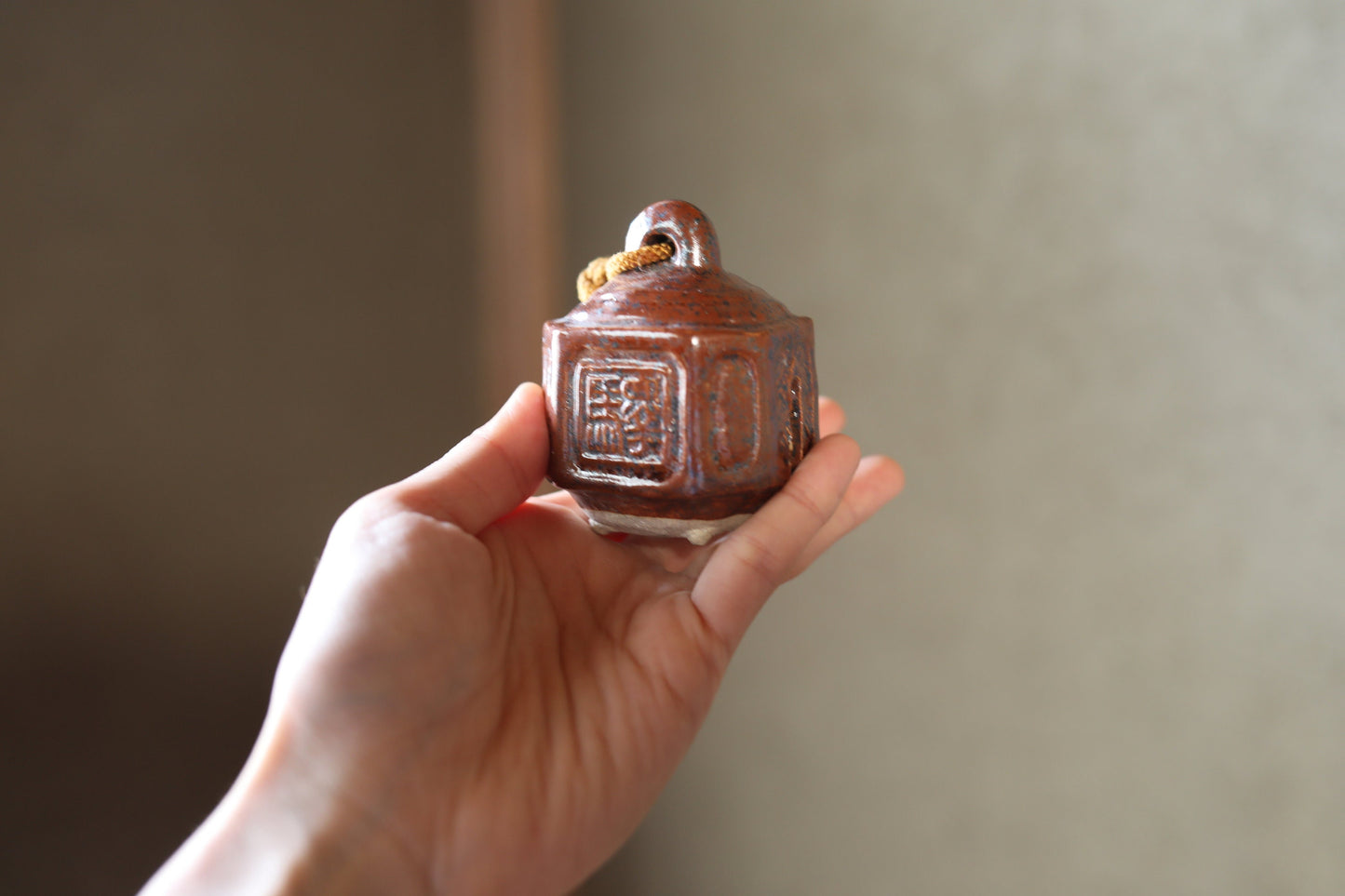 Japanese vintage pottery small bell with KANJI calligraphy 鈴(bell), Paper weight  H2.8in×2.2in/ H7.2×5.5cm