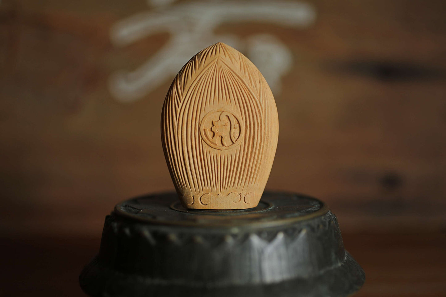 Japanese vintage Buddha Amulet Thousand Armed Avalokiteshwara OMAMORI made of wood hand craft Buddhist temple H2.4in