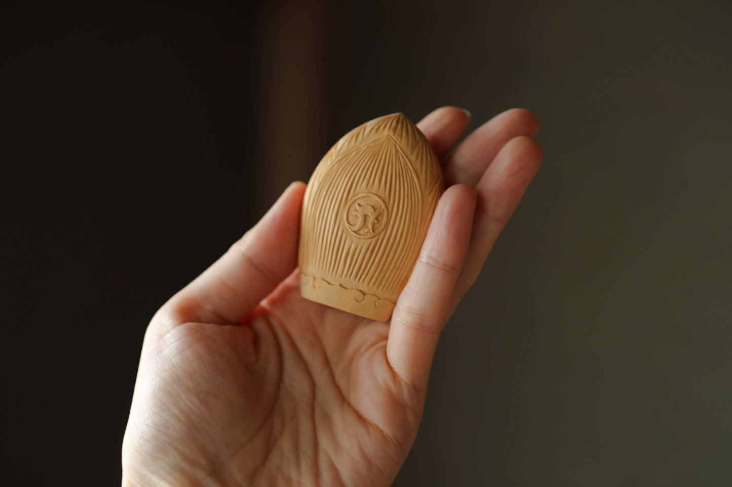 Japanese vintage zodiac Buddha Amulet Akasagarbha (bodhisattva) OMAMORI made of wood hand craft Buddhist temple H2.4in