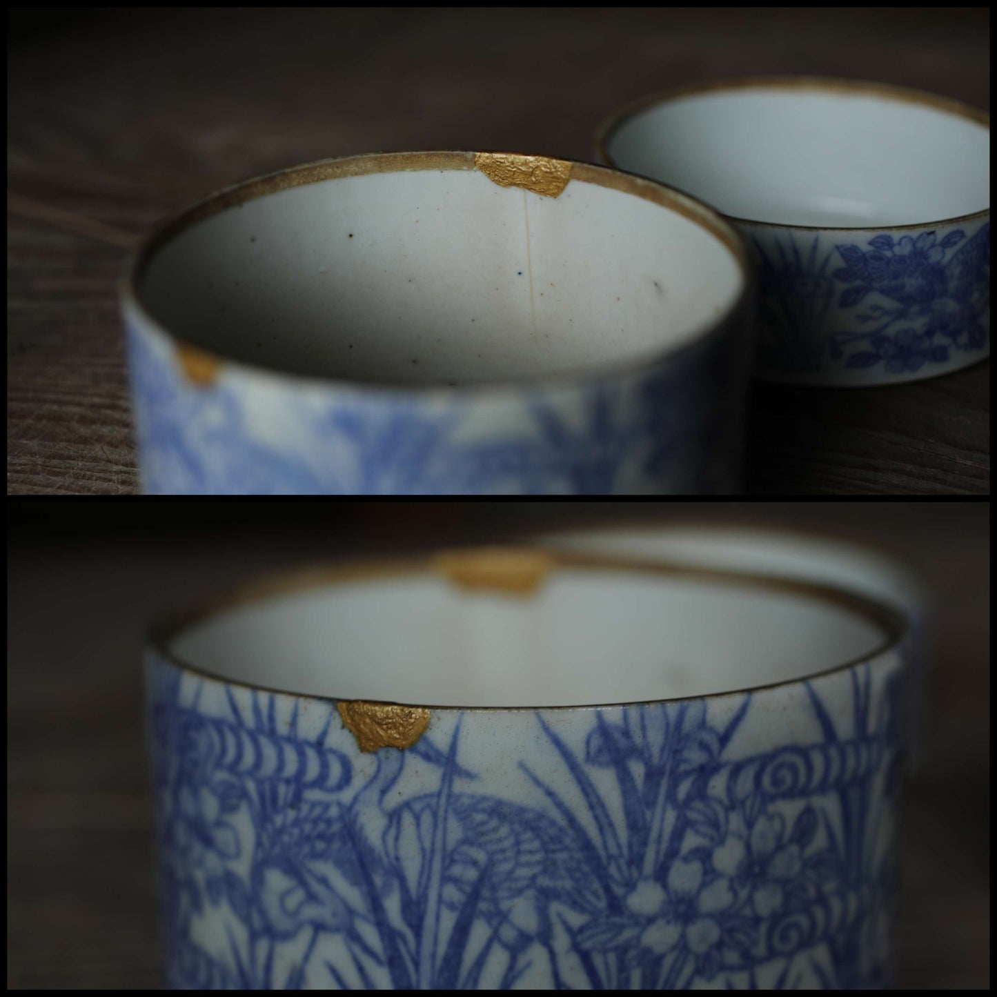 Japanese Antique 1900s Imari Porcelain Kintsugi Jūbako Blue flower birds pattern decoration Stacking ceramic Bento Box H7.1×5.1in/H18×13cm
