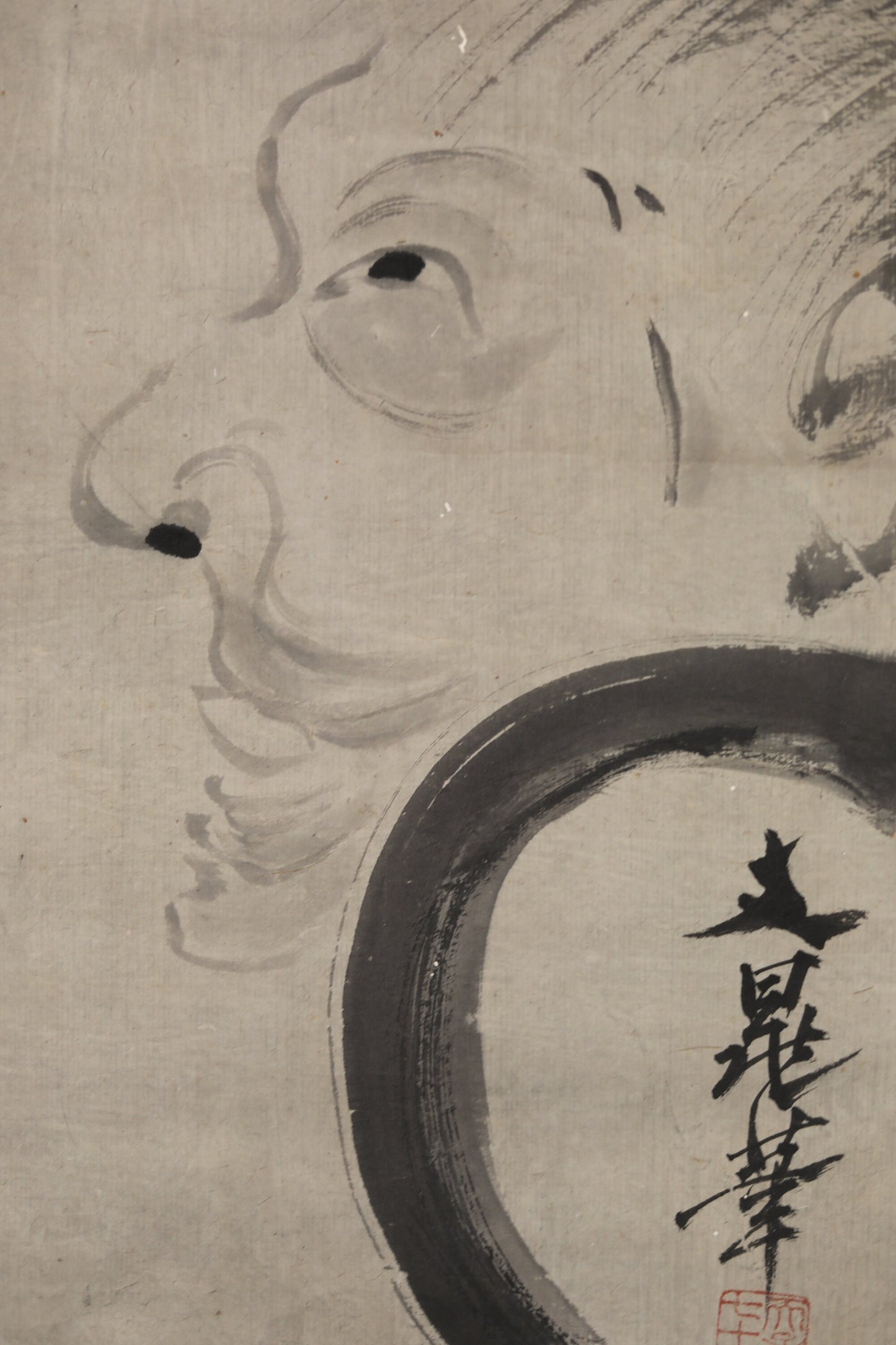 Pair of Japanese antique ink painting scroll Zen Monks 谷文晁, ink and wash hanging scroll Kakejiku with BOX 1900s Kanji sign H74.8in/H190cm