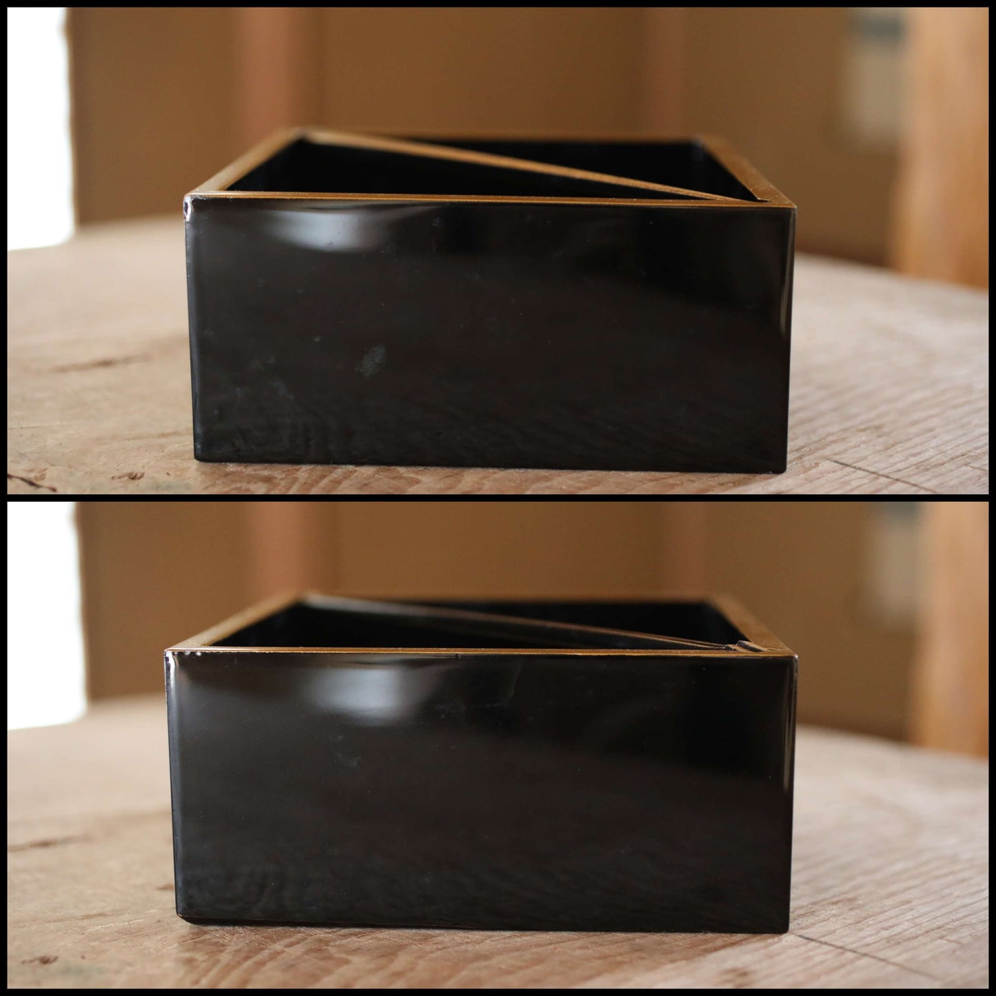 Japanese antiques black and gold Lacquer sweets canister chopsticks set with Kanji design, Japanese container H3.2×7.1in/H8.2×18cm