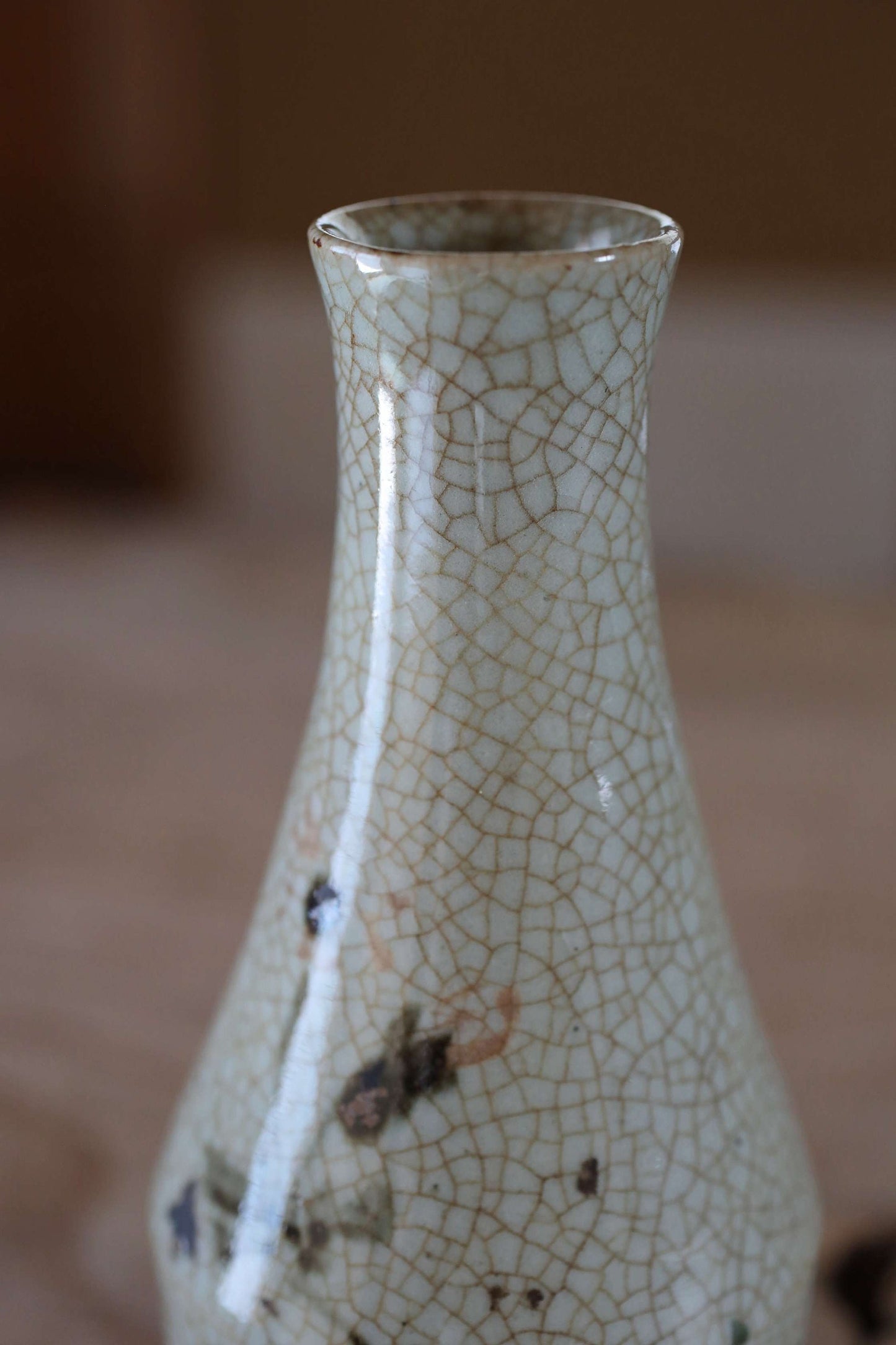 Japanese old ceramic small flower vase hand made INUYAMA ware with autumn leaves, single flower vase H6.7×2.8in/H16×7cm