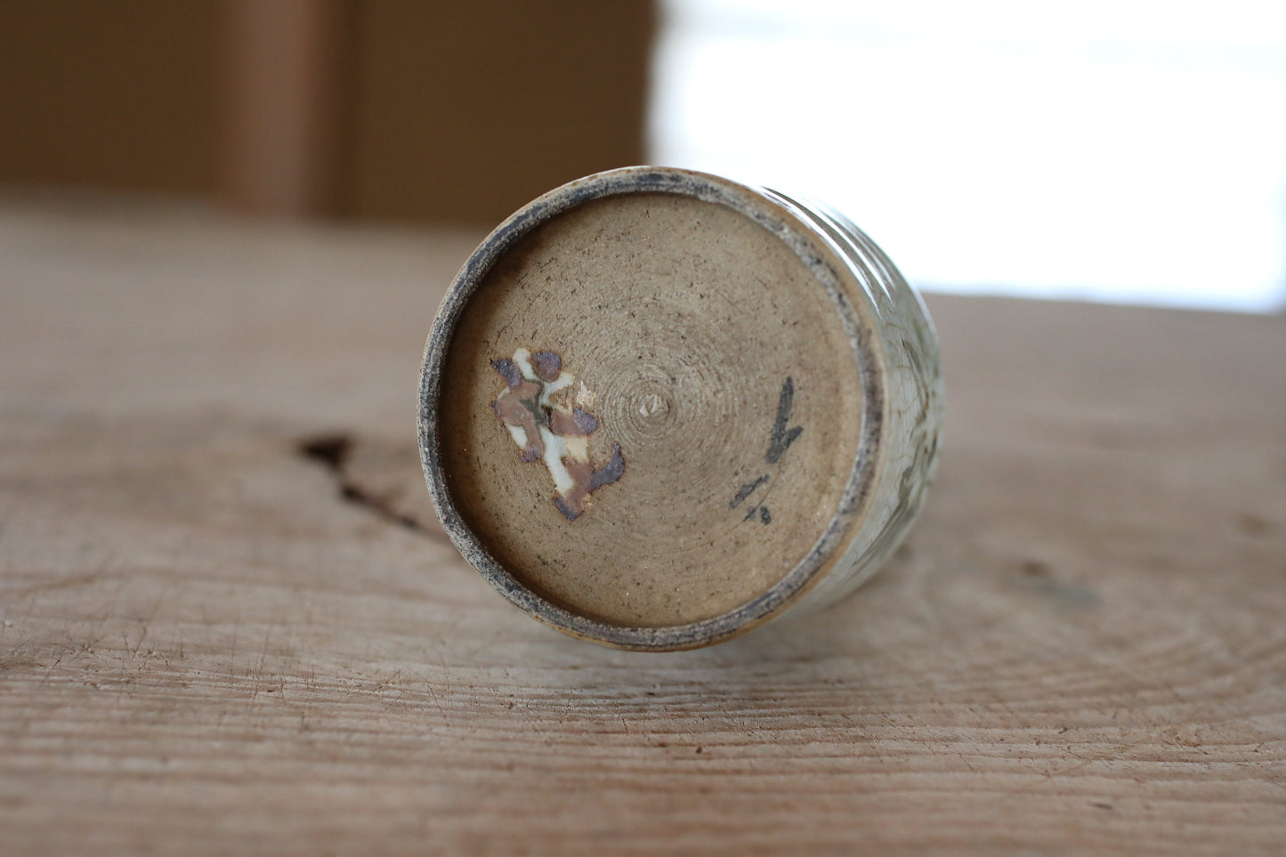 Japanese old ceramic small flower vase hand made INUYAMA ware with autumn leaves, single flower vase H6.7×2.8in/H16×7cm