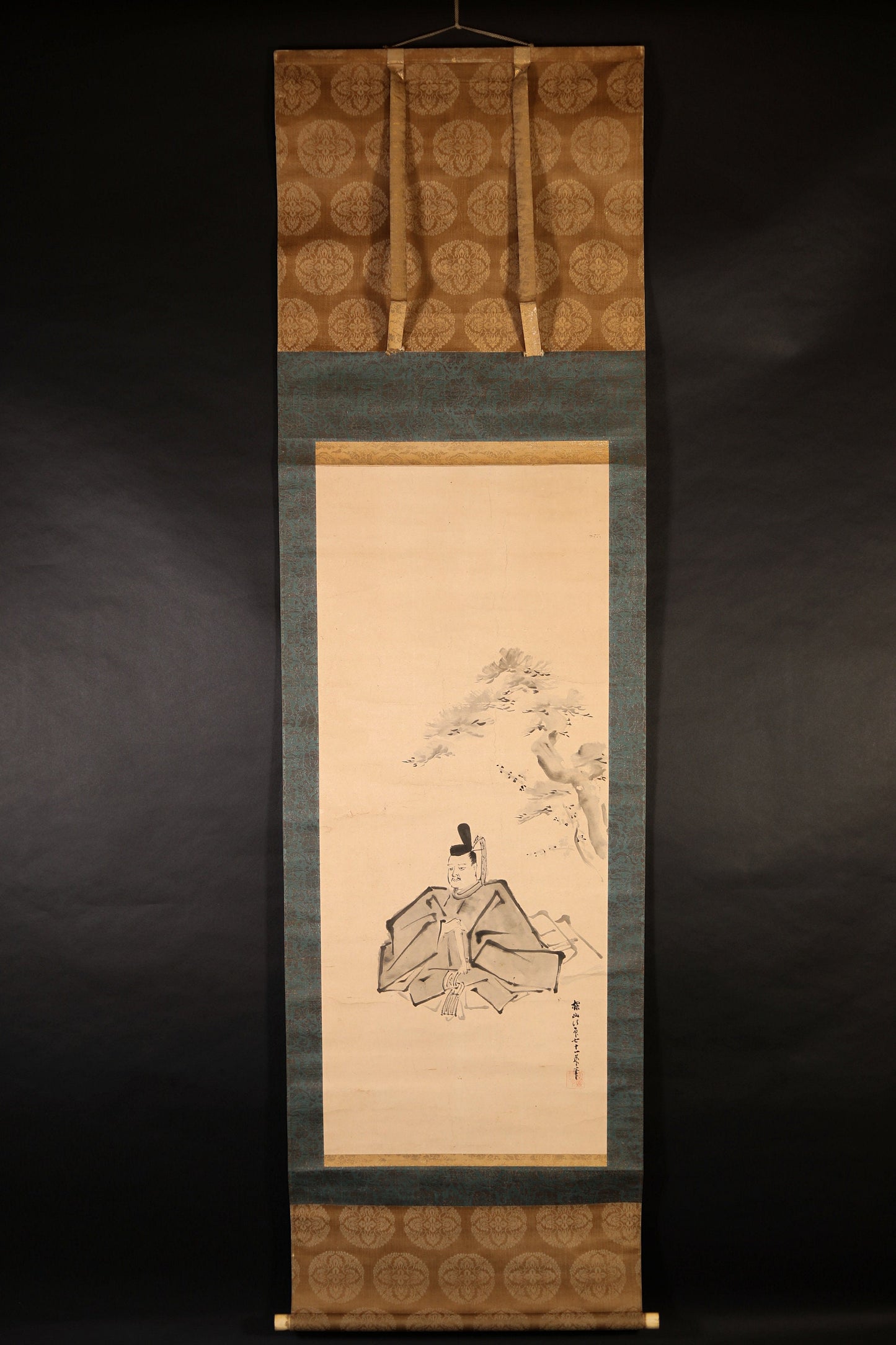 Japanese antique hanging scroll, 将軍 SHOGUN SAMURAI ink watercolor painting hand painting with signature stamp, Kanji box H72.8in/H185cm