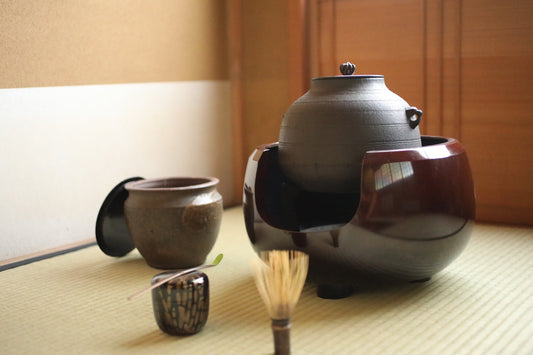 CHAGAMA and FURO Japanese antique bronze brazier and cast iron kettle, For Tea ceremony, Doan furo and Amida gama in 1970s