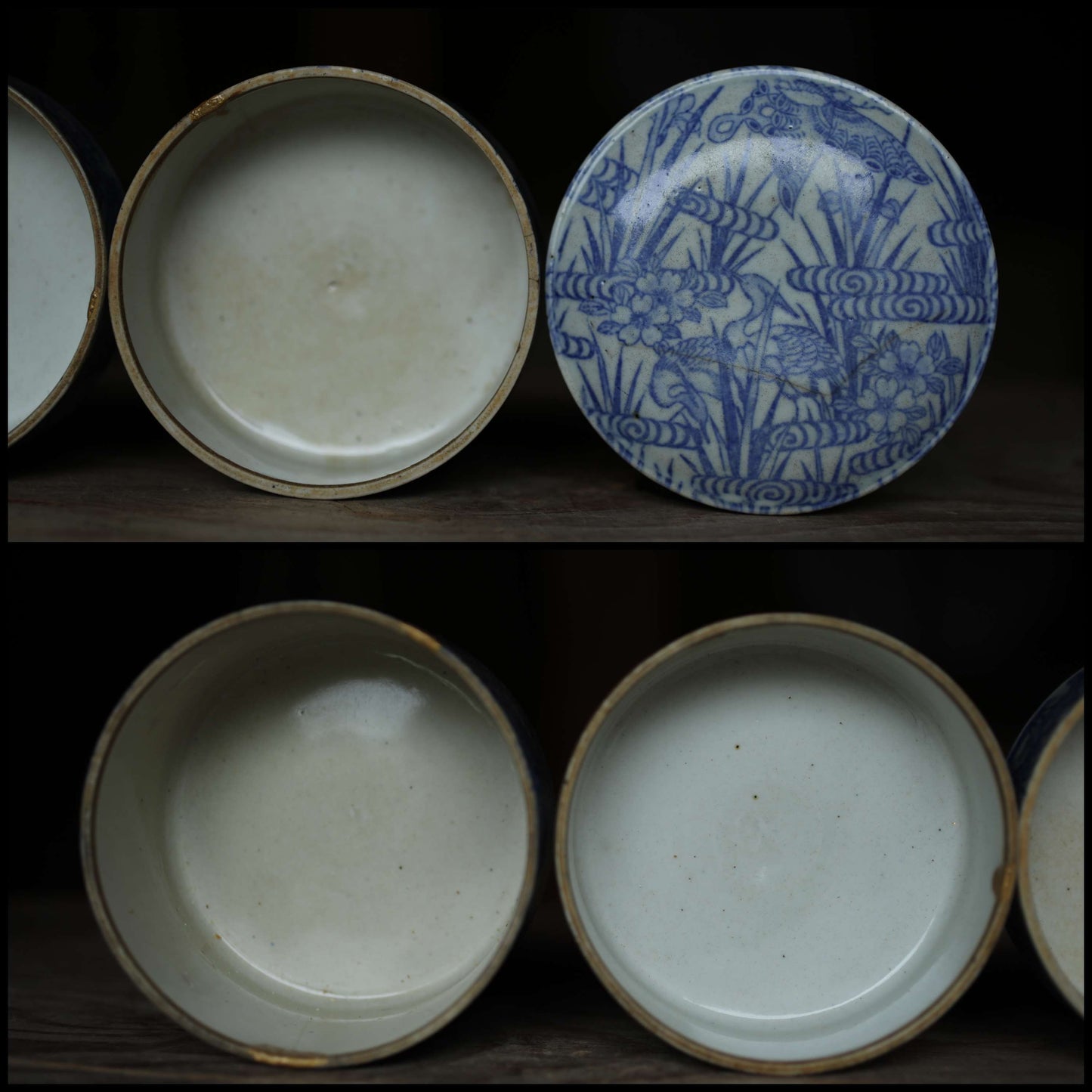 Japanese Antique 1900s Imari Porcelain Kintsugi Jūbako Blue flower birds pattern decoration Stacking ceramic Bento Box H7.1×5.1in/H18×13cm