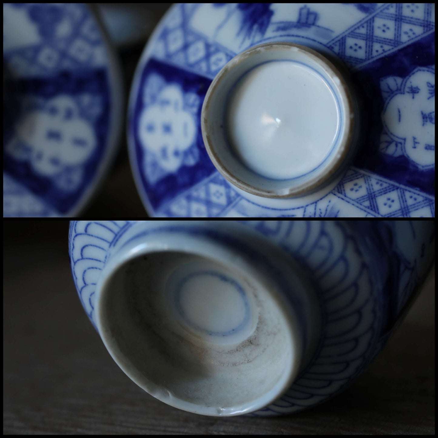 Japanese antique 1925s IMARI set of 5 bowls with lids porcelain kiln ceramic craft t Indigo Blue White OWAN INABAN Sometsuke H3.7in/H4.3cm