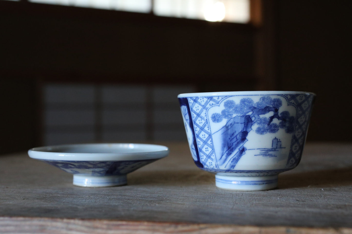 Japanese antique 1925s IMARI set of 5 bowls with lids porcelain kiln ceramic craft t Indigo Blue White OWAN INABAN Sometsuke H3.7in/H4.3cm