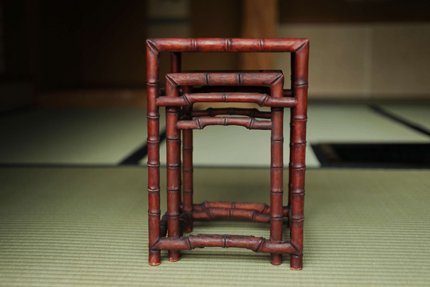 Japanese furniture Wooden Decoration Stand KARAKI bamboo designed pedestal for bonsai, vase, censer, suiseki H12in/30.5cm