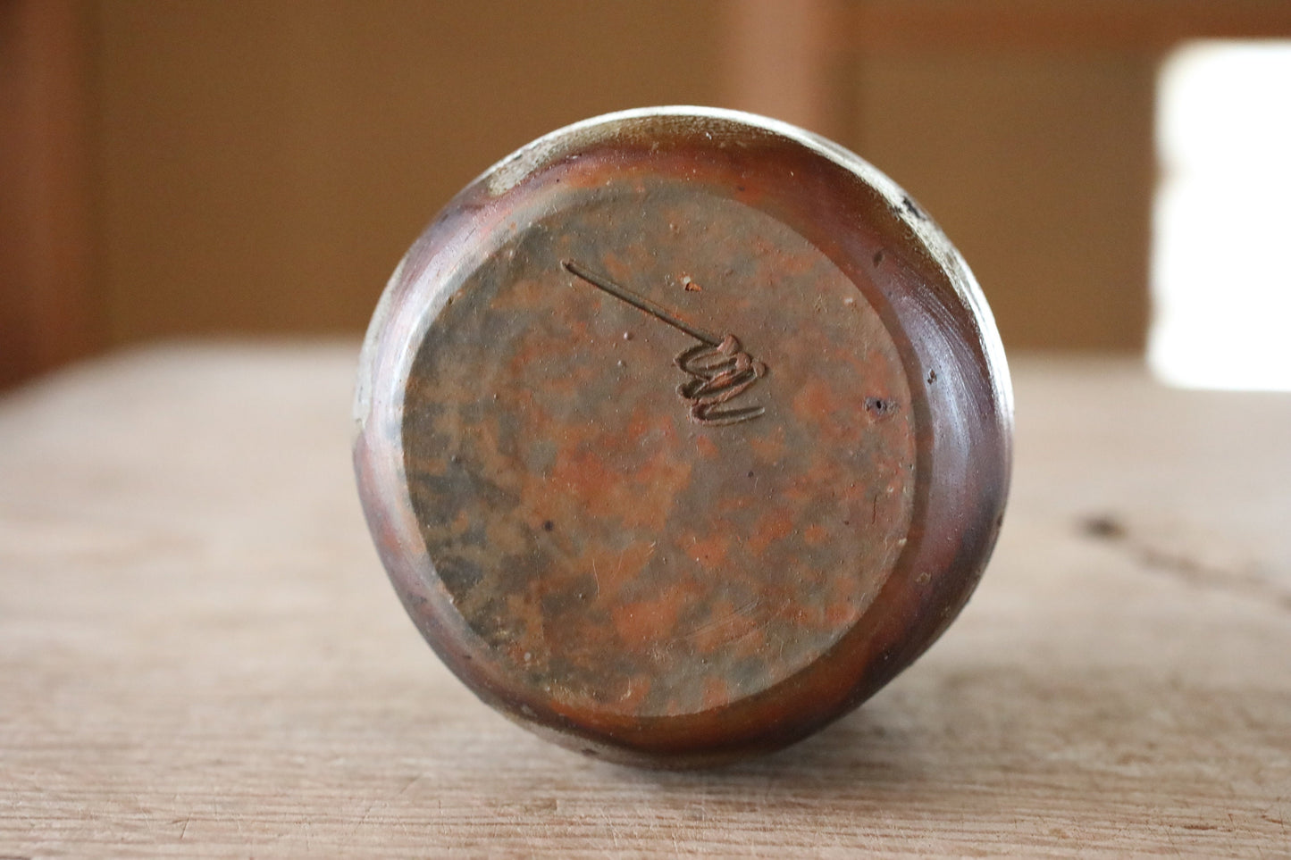 Japanese vintage BIZEN Tokkuri Sake bottle or flower vase ,Beautiful soil color with Kanji sign with box For GIFT H4.7×3.3in/H12×8.5cm