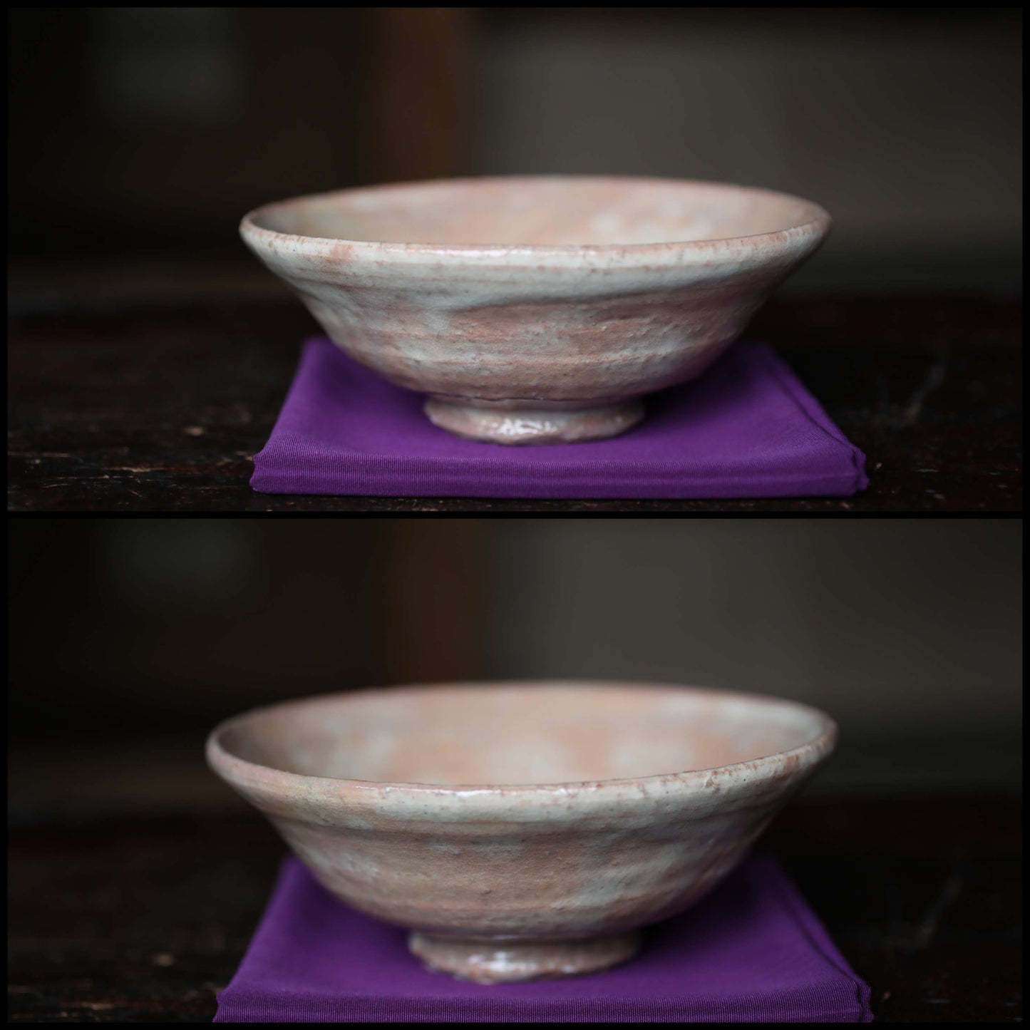 Green tea bowl Japanese vintage shallow CHAWAN 萩焼HAGI kiln ware handmade Matcha Cup Tea Ceremony pottery with box signature H2.4×6.1in