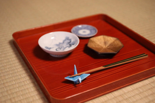 Set of 5 Japanese Vintage Lacquer tray "obon" wooden reddish brown Shunkei Lacquer for tea ceremony  H1.1 x W13in/3.3 x 33cm