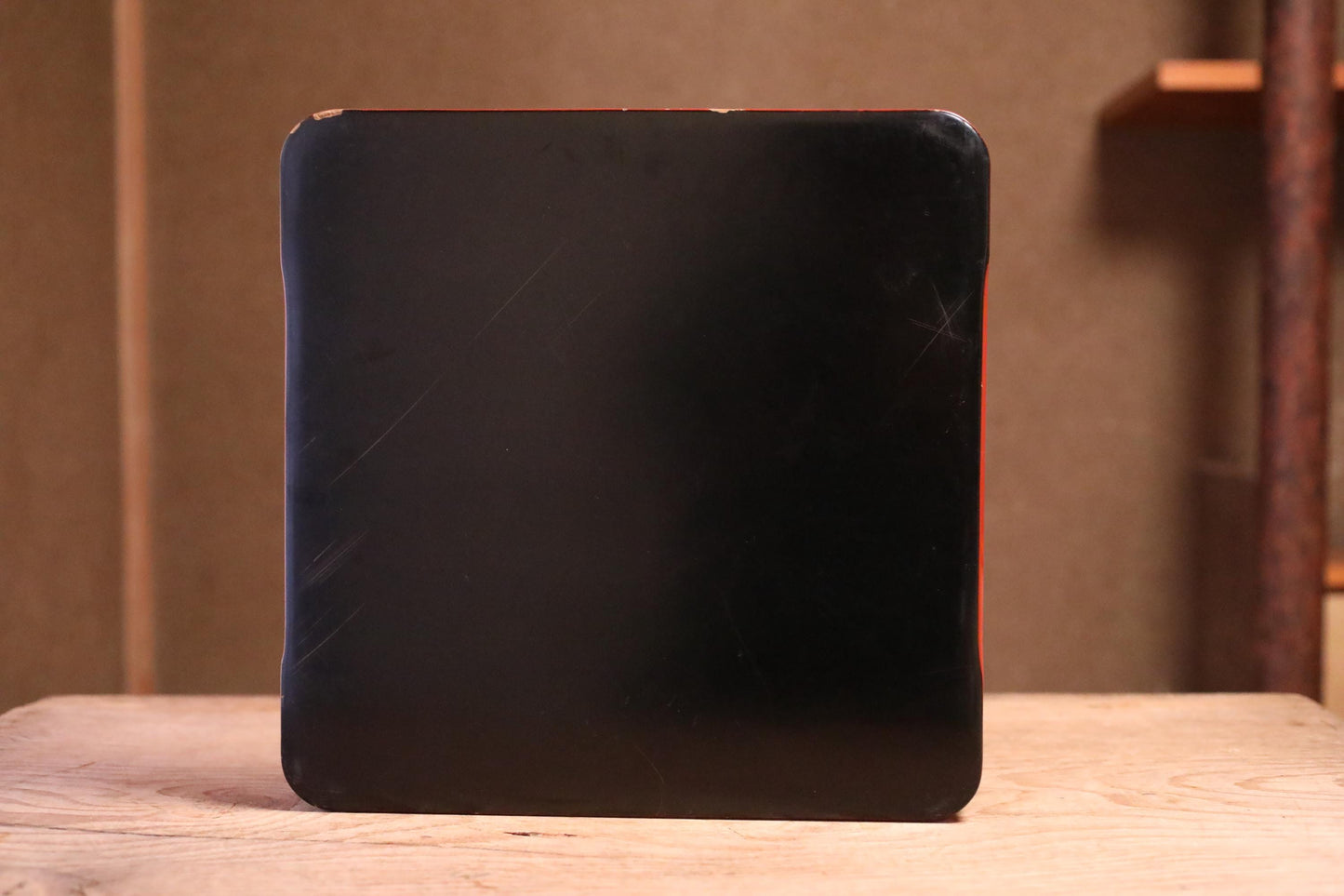 Japanese 1920s URUSHI lacquer square tray OBON red urushi wooden tableware Tea ceremony OZEN 14.4×14.4in/36.5×36.5cm