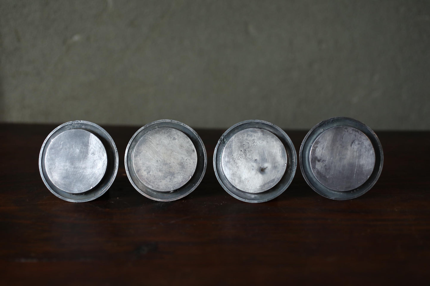 Set of 4 Japanese antique metal furniture FUSUMA sliding door silver handles HIKITE Kanji Flower 花 new Moon interior H2.8×D0.3in/7.2×0.8cm