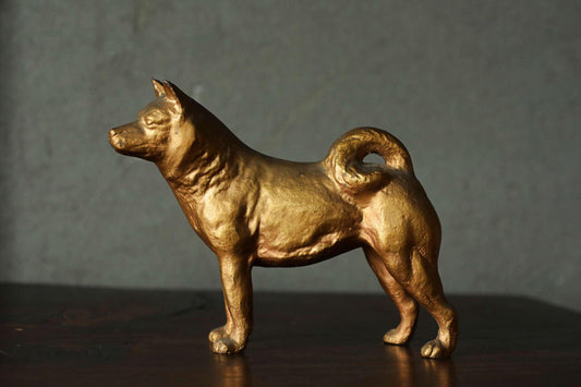 Japanese metal craft animals SHIBAINU DOG doll gold color made of metal ornament H5.9×7.1in/H15×18cm