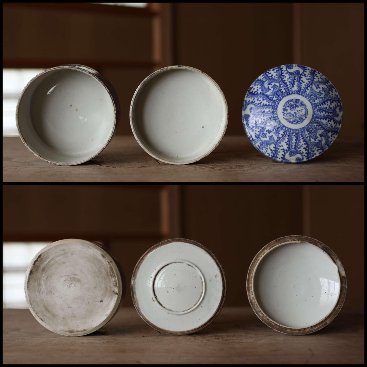 Antique Meiji era Imari Porcelain Jūbako indigo turtles and botanical pattern Stacking ceramic Bento Box H5.1×5.5in two-tiered box