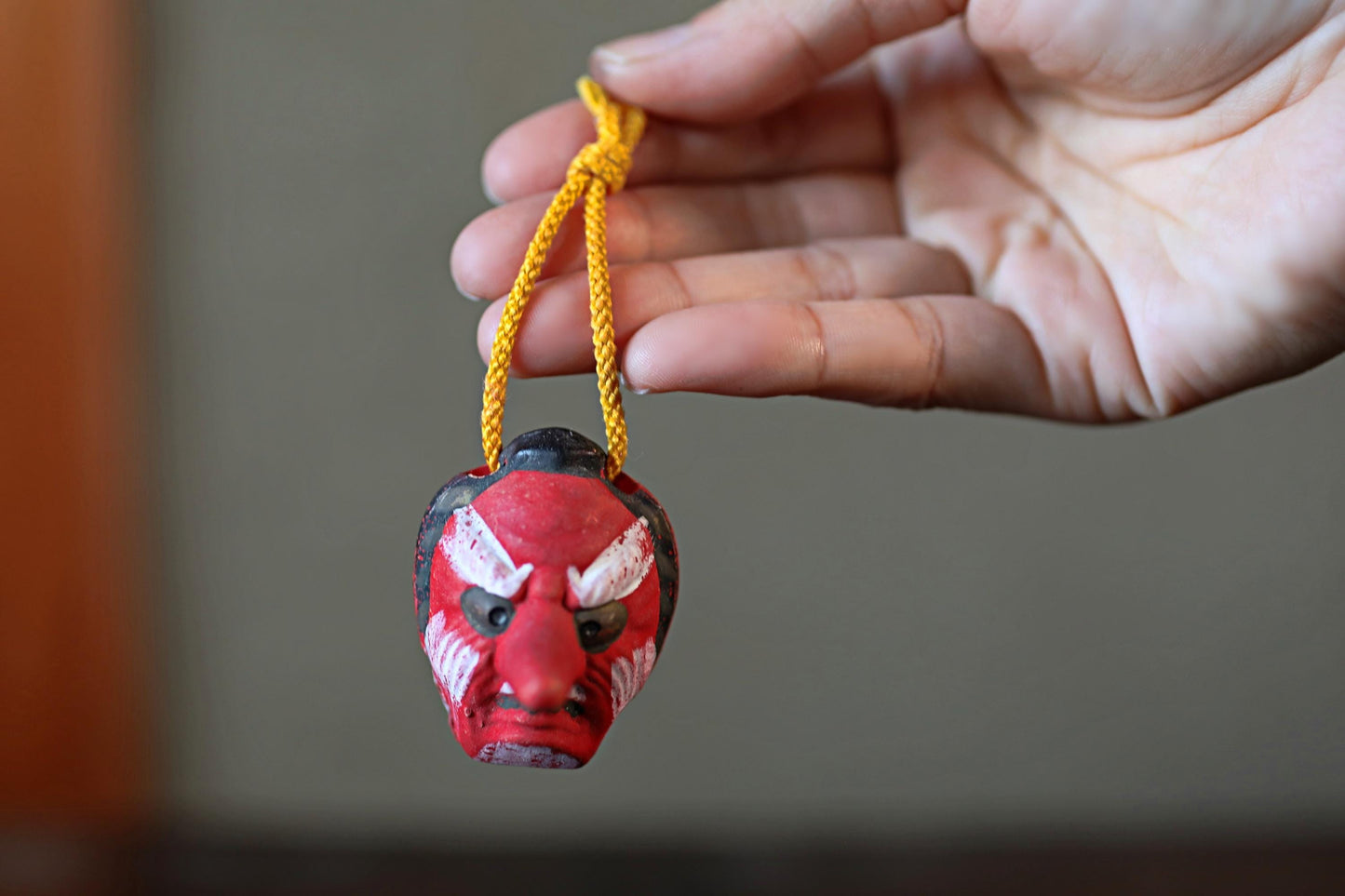 Japanese vintage small pottery bell TENGU doll ornament, Christmas Ornaments Japanese vintage small bell H1.8in/H4.5cm