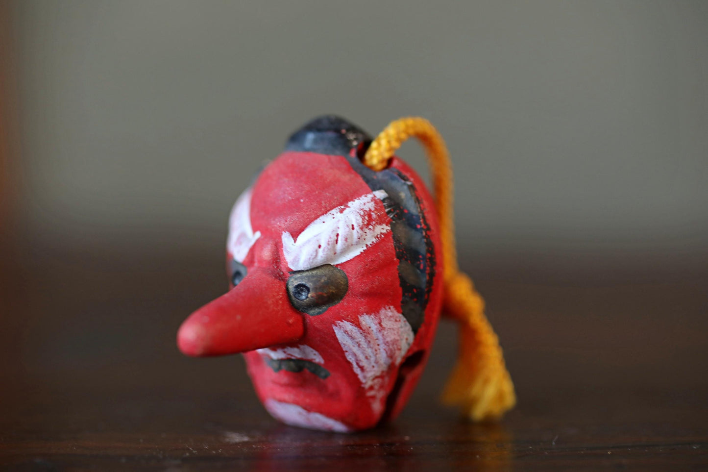 Japanese vintage small pottery bell TENGU doll ornament, Christmas Ornaments Japanese vintage small bell H1.8in/H4.5cm