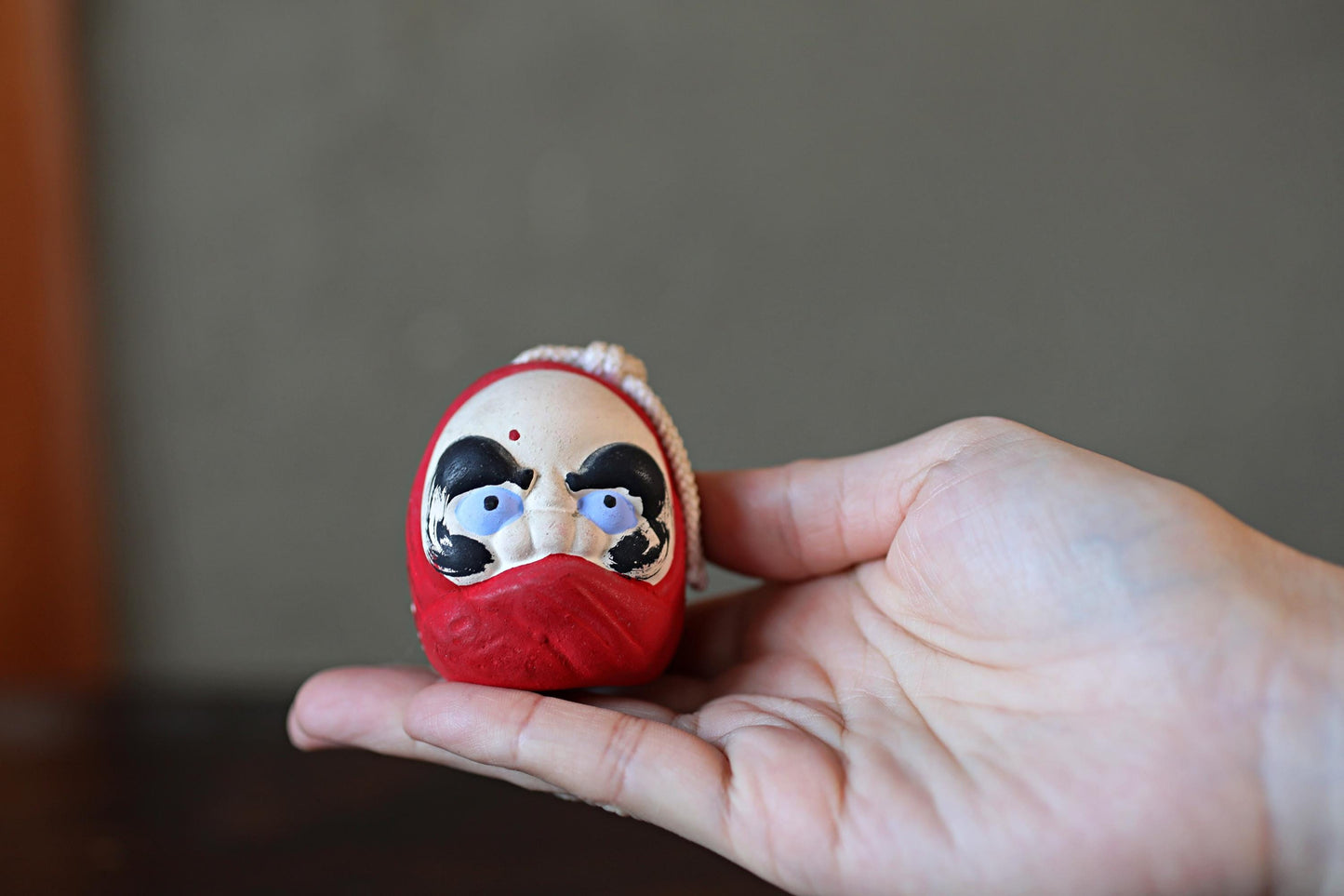 Japanese vintage pottery bell character DARUMA ornament Paper weight, Japanese ornament small bell H2.2×1.7×2in/H5.5×4.2×5.2cm