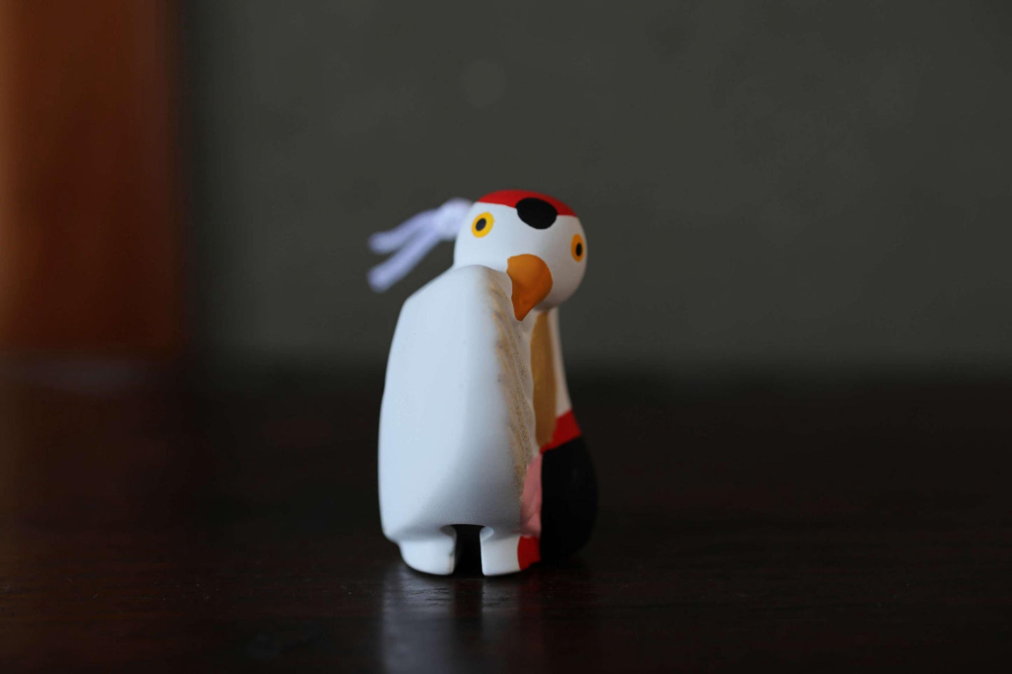 Japanese pottery bell a spread-eagled crane in bright colors with "寿 happiness", Christmas tree ornament H2.6in/H6.5cm