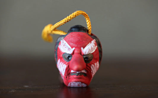 Japanese vintage small pottery bell TENGU doll ornament, Christmas Ornaments Japanese vintage small bell H1.8in/H4.5cm