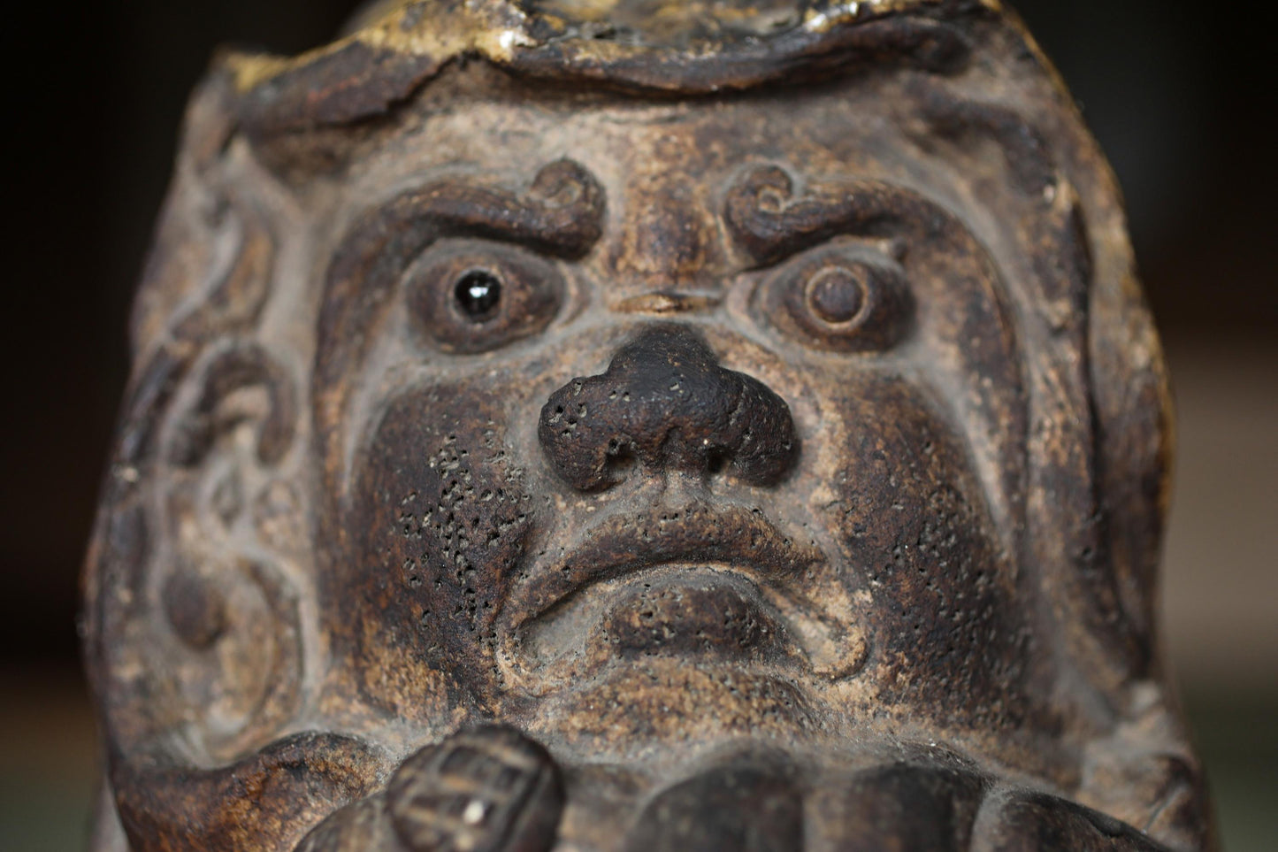 RARE! 1800s Japanese furniture Antique doll Hibachi brazier charcoal Fire Holder DARUMA Oribe buddhist monk EDO craft 10.9in/27.6cm
