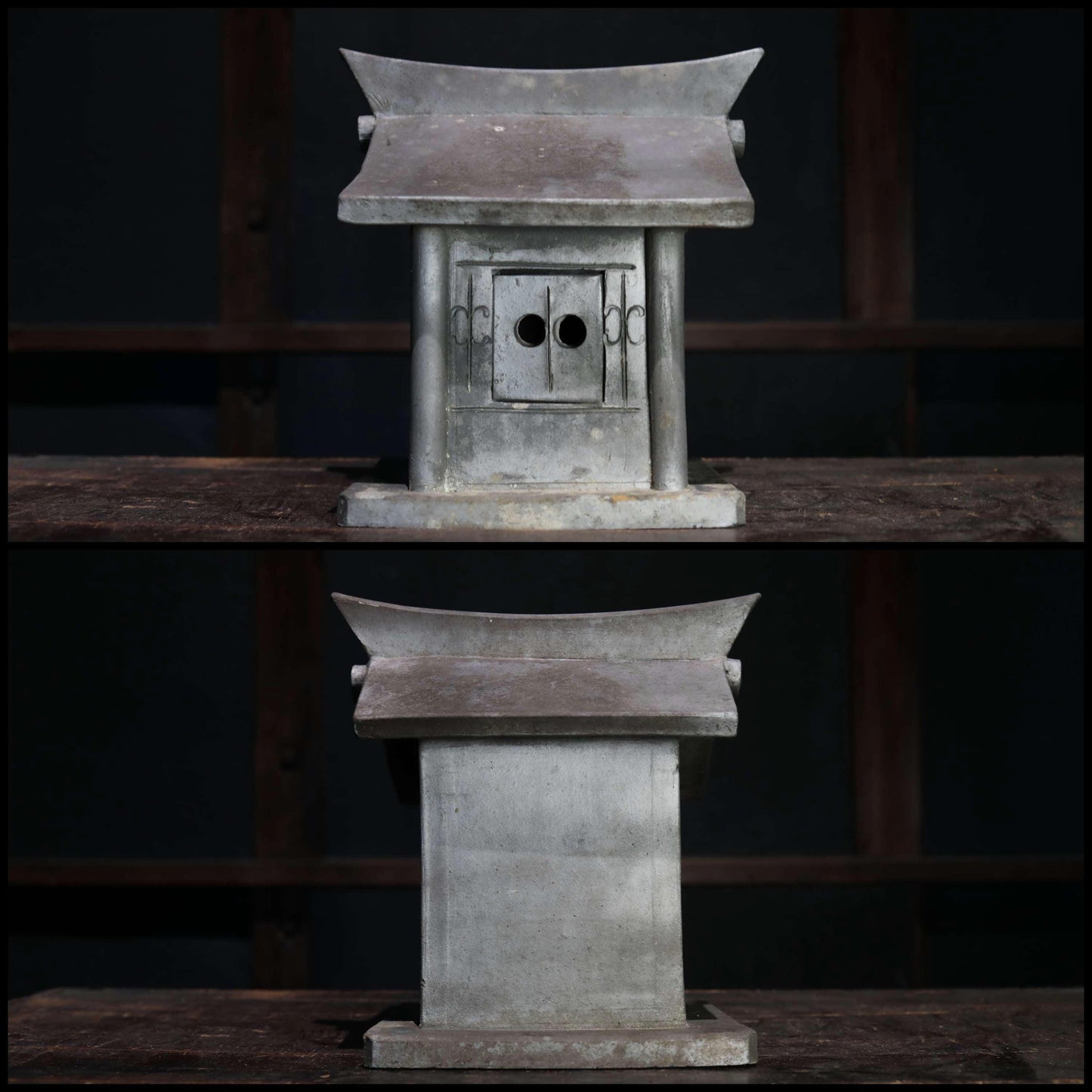 RARE! Japanese antique Zushi Cabinet with god EBISU DAIKOKU, kamidana Japanese Buddhist shinto shrine Kawara tile 1700s H12.2in/H31cm