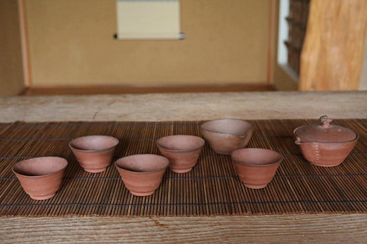 FINE! Japanese vintage Perfect tea set with sign 波六, pot, 5 cups, water cooler, SENCHA ceramic kiln craft tableware Tea ceremony For GIFT