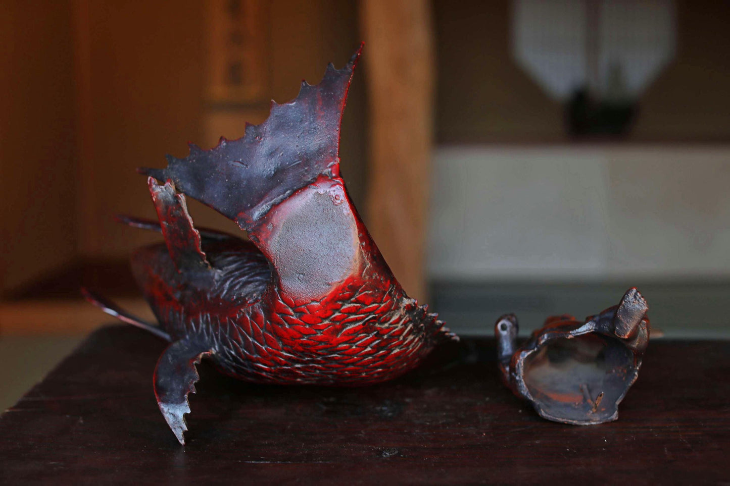 Large! Japanese vintage cast iron metal doll ornament TAI fish & god "Ebisu" with SENSU fish art H18.9in(H48cm)