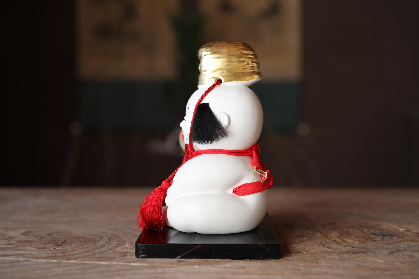 Japanese vintage small Children Doll with golden hammer made of pottery with pedestal H6.7×5.1in/H17×13cm
