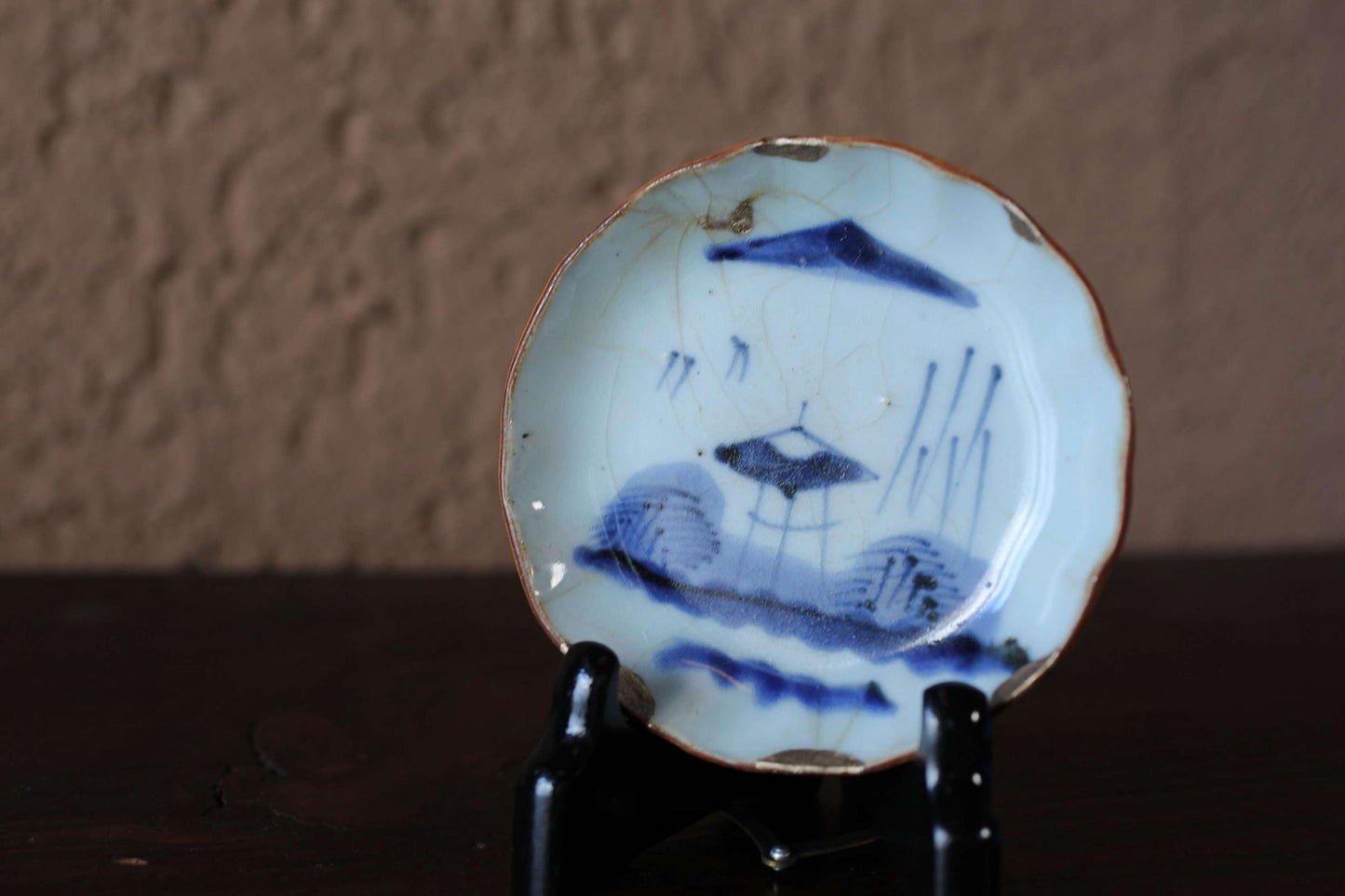 Japanese antique handcraft small plate, KINTUSGI porcelain ceramic dish Blue White SOMETSUKE 3.9in/10cm