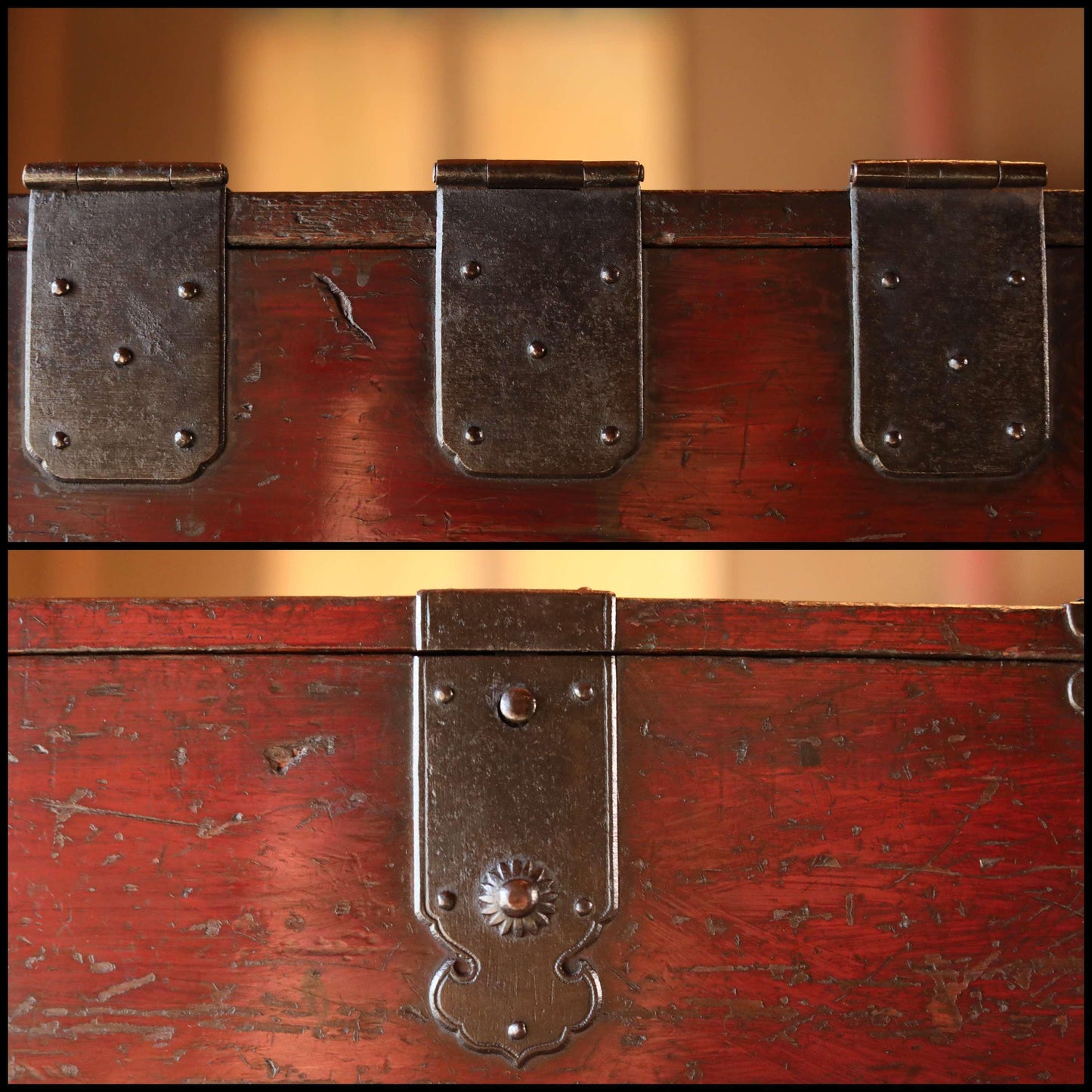 FINE! Japanese furniture Antique Box Chest of Drawers Tansu with key INKSTONE case Suzuribako SAMURAI Crest metal 1870s W14.4in/W36.5cm