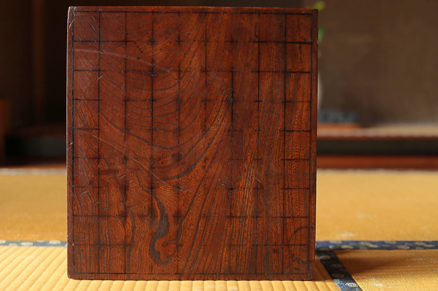 Japanese furniture antique full of set SHOGI board game playing table curved out of one wood with pieces and stand ready to play 1890s