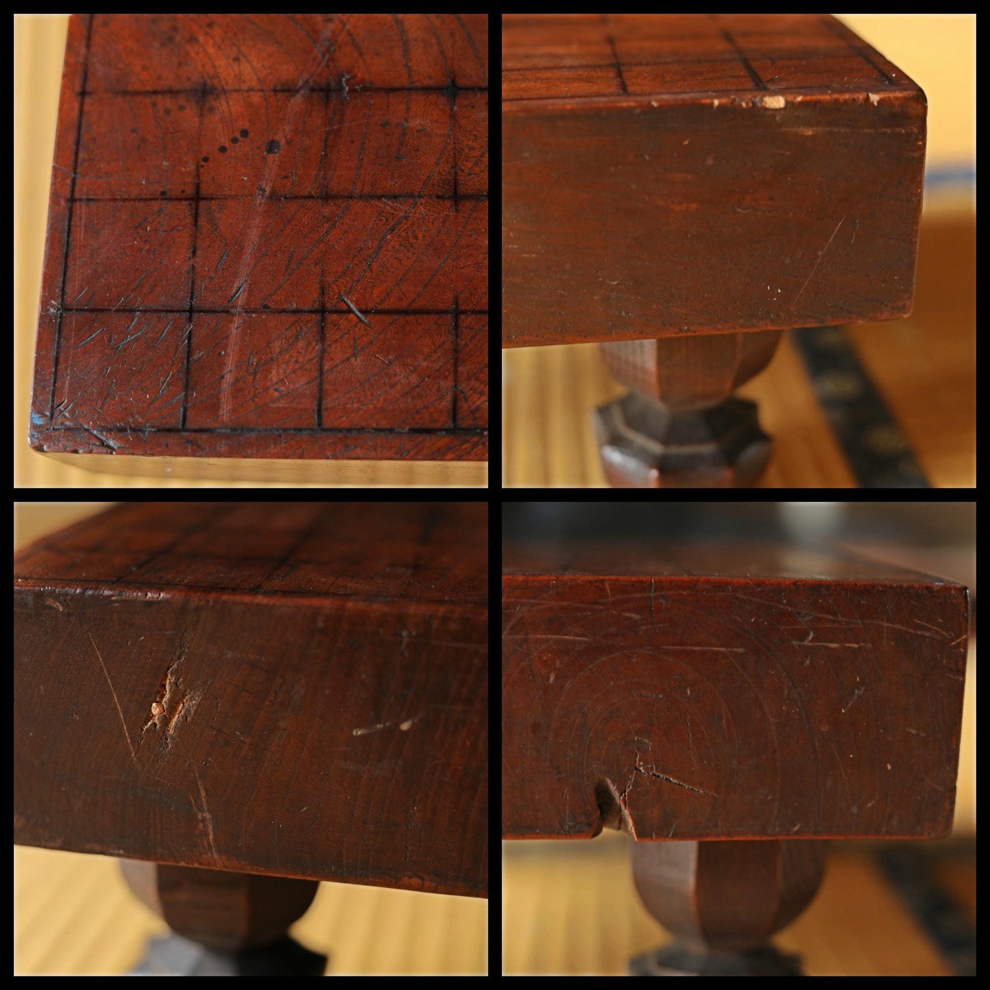 Japanese furniture antique full of set SHOGI board game playing table curved out of one wood with pieces and stand ready to play 1890s