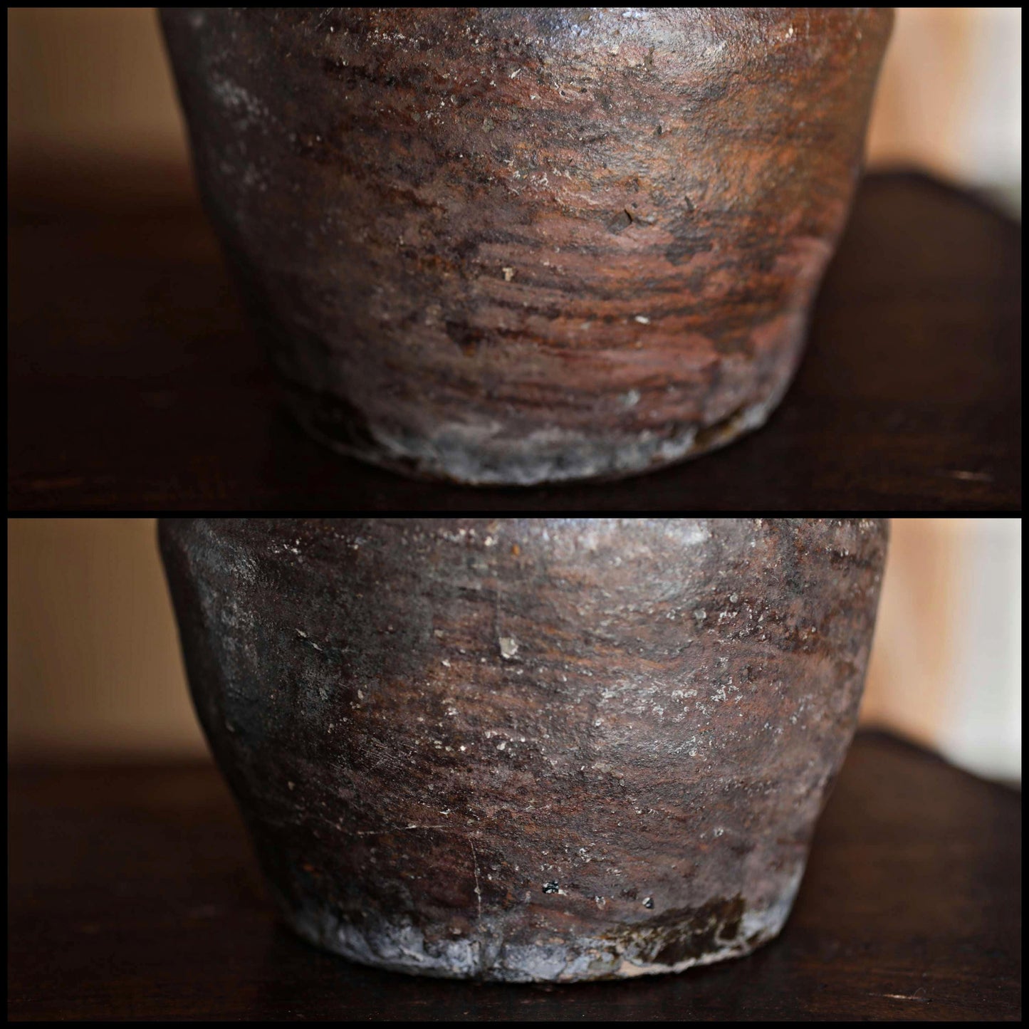 Japanese antique 1700s BIZEN old hand made ceramic jar flower vase for tea ceremony Ikebana Wabi Sabi H8.3×7.3in/H21×18.5cm