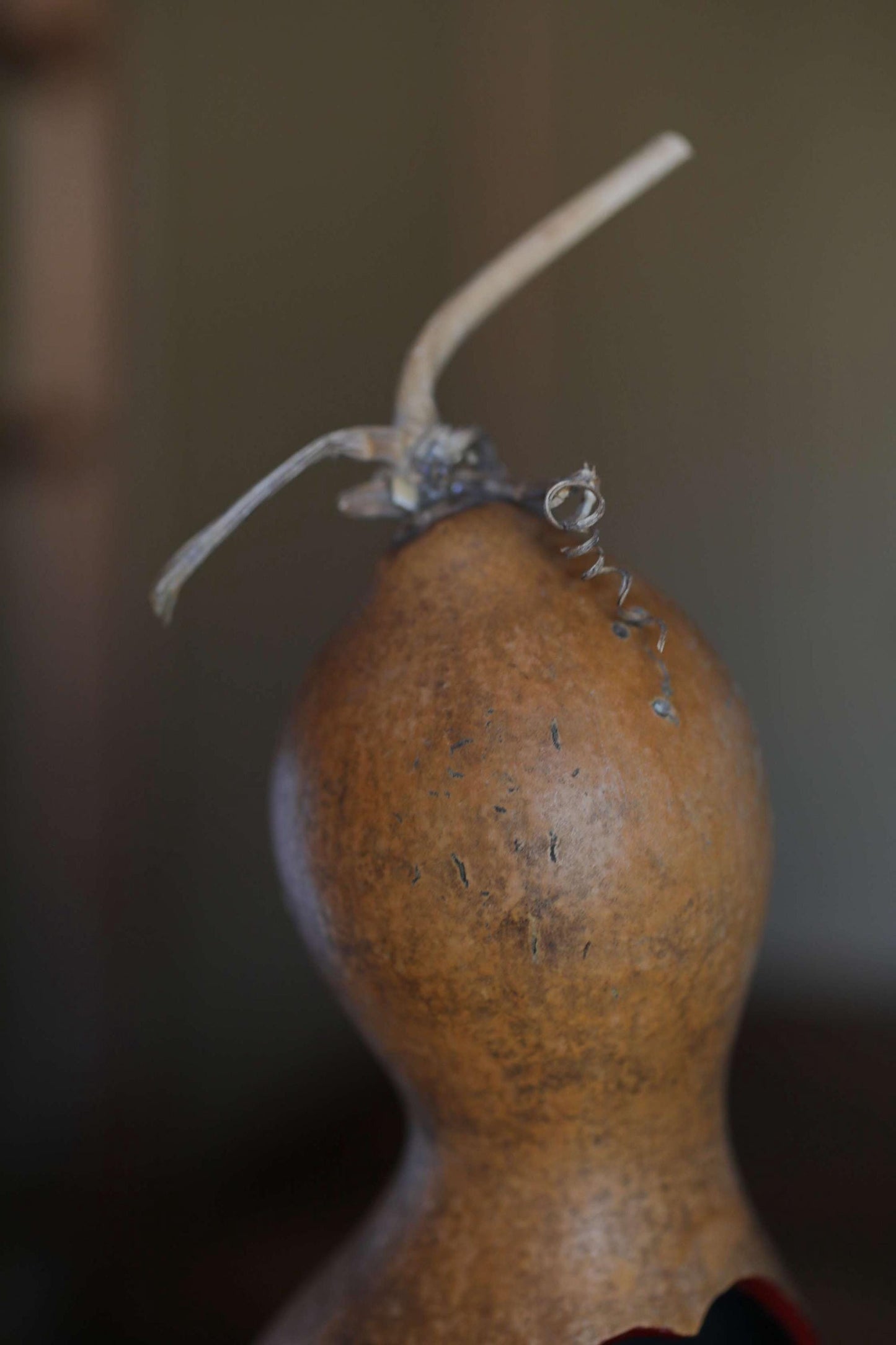 Japanese vintage vase floral organs hand made of natural GOURD bottle with signature, wooden box, Tea ceremony H8.9×4.3in / 22.5x11cm