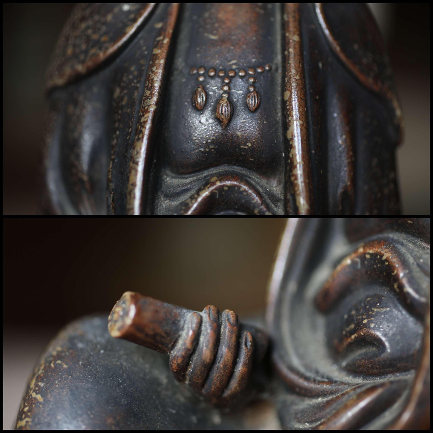 FINE! Japanese antique 1800s kannnon statue BIZEN ceramic doll Figurine of Buddhist statue 観音 Avalokiteśvara bizen keln H9.4in/24cm