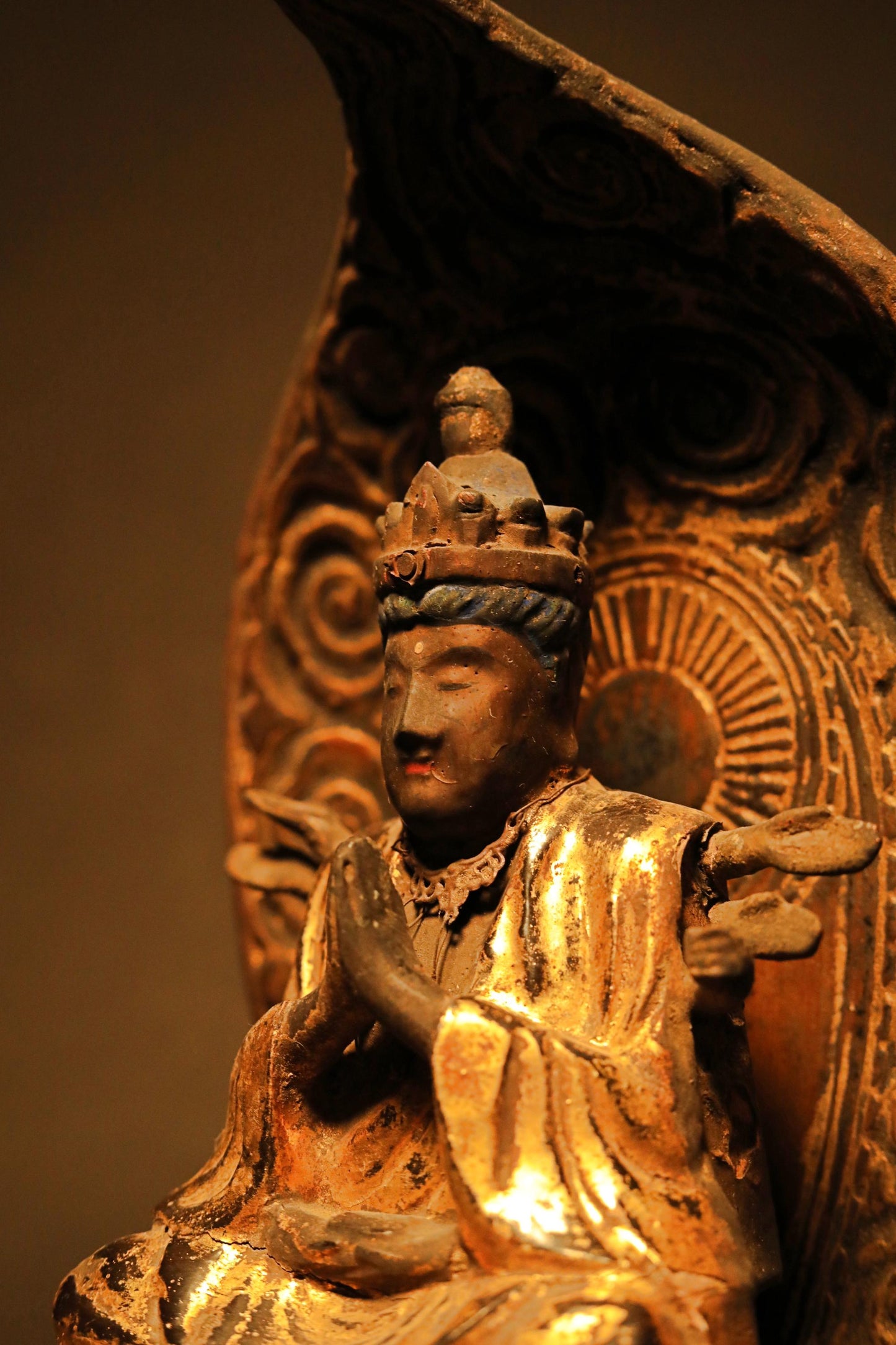 FINE! Japanese Antique sculpture From Buddhist temple statue of 観音kannon shrine 1800 Edo era wood  hand craft Buddhist alter H18.7×11.8in
