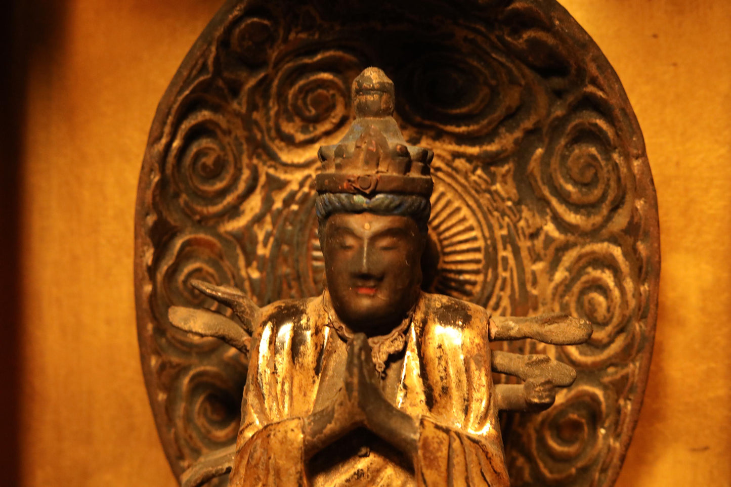 FINE! Japanese Antique sculpture From Buddhist temple statue of 観音kannon shrine 1800 Edo era wood  hand craft Buddhist alter H18.7×11.8in