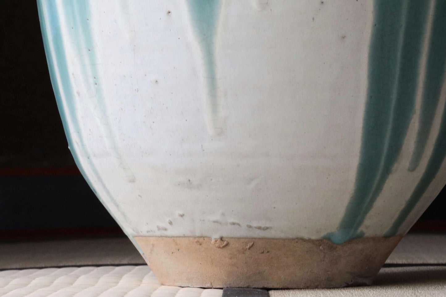 BIG! FINE! Japanese antique ceramic jar SHIGARAKI ware 1920s, Beautiful blue-green stripes like a waterfall, H17.3xW12.2/H44xW31cm
