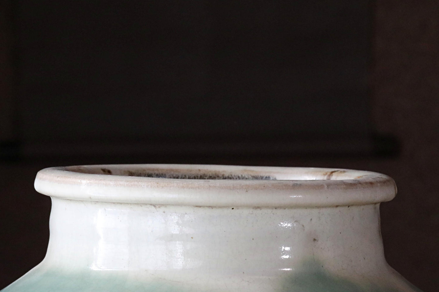 BIG! FINE! Japanese antique ceramic jar SHIGARAKI ware 1920s, Beautiful blue-green stripes like a waterfall, H17.3xW12.2/H44xW31cm