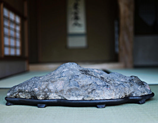 BIG! Japanese old "SUISEKI" scholars stone, indoor viewing stone, Zen garden stone, with a hand carved pedestal  W20.7in / 52.5cm