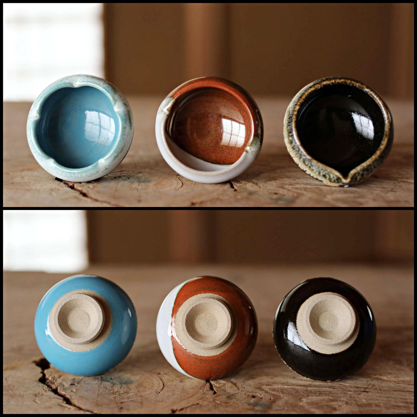 Japanese vintage set of 3 sake cups ARITA ware ceramic with Kanji signature box For GIFT H1.4×2.6in