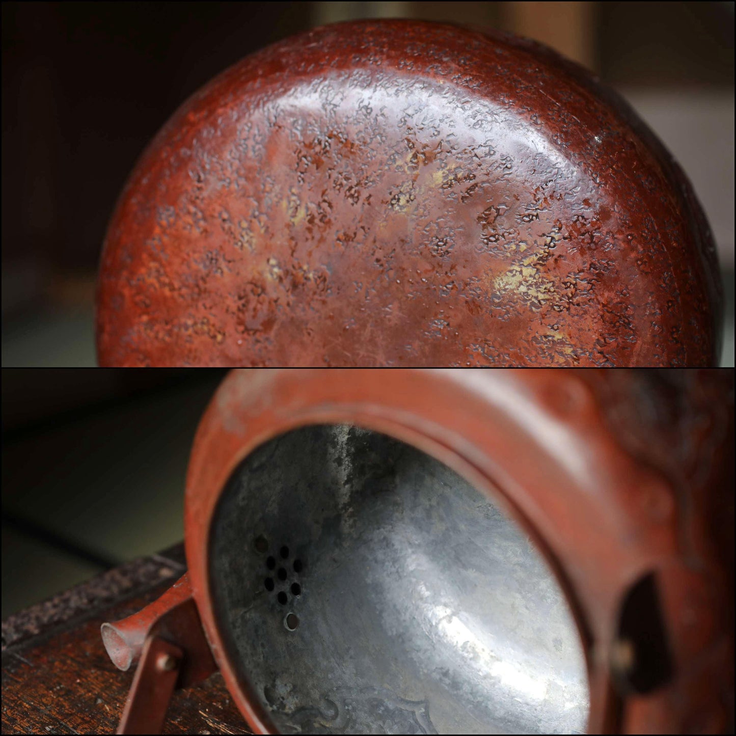 Japanese antique copper kettle tea pot 1930s reddish brown hand metal craft kitchen ware tableware tea pot, tea ceremony H8.9in/H22.5cm